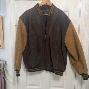 Men's Two-Tone Brown Suede Bomber Jacket